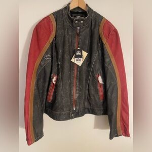 Italian Distressed Black and Red Leather Jacket